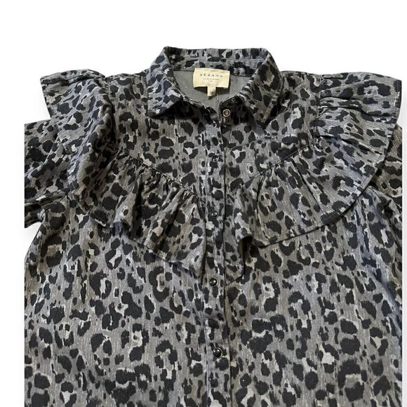 SEZANE MATTY GREY AND BLACK LEOPARD PRINT SHIRT SIZE FR 34/US2 - Picture 8 of 14